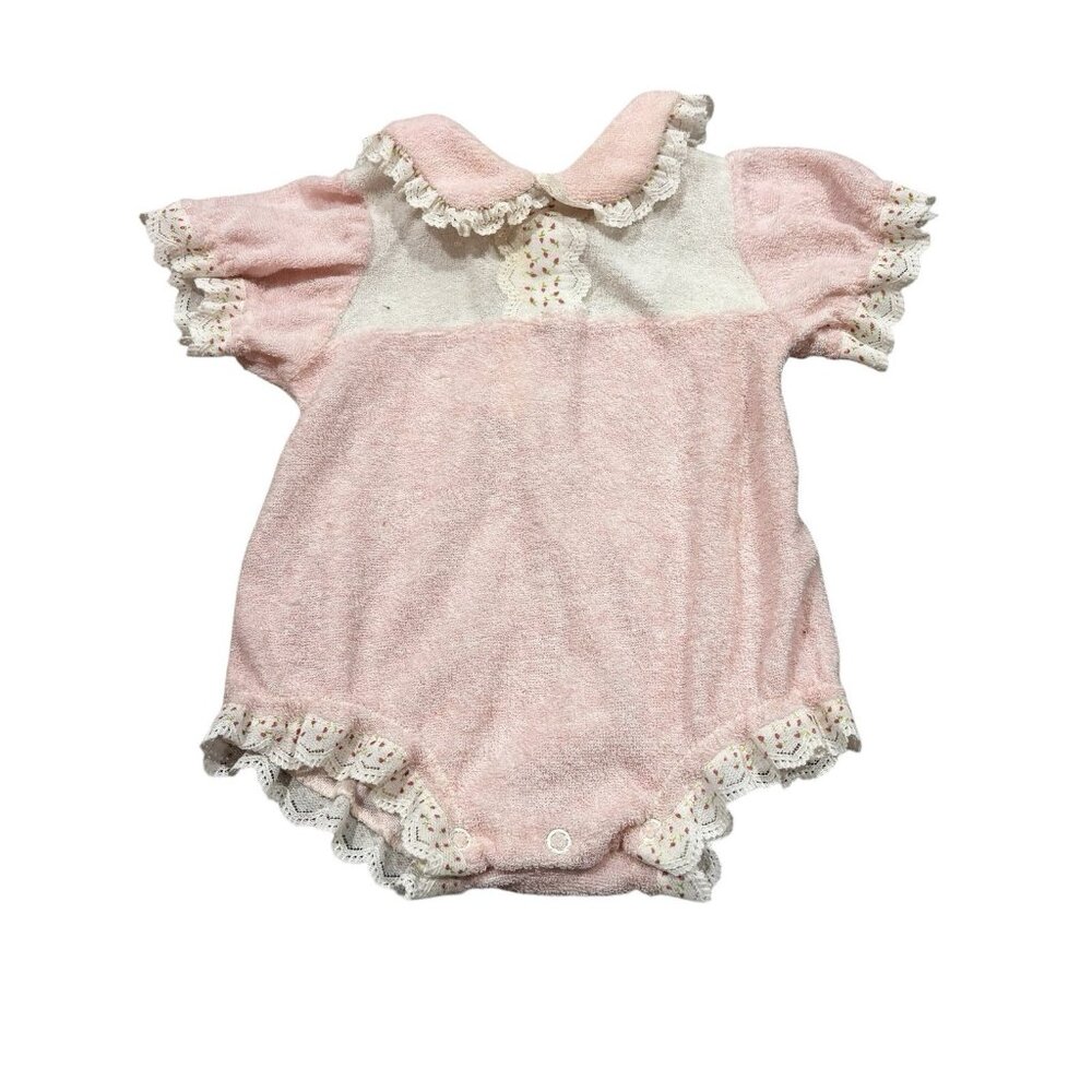 Vintage Terry Cloth Baby Girl Romper Pink Winnie The Pooh Spring 3-6 M